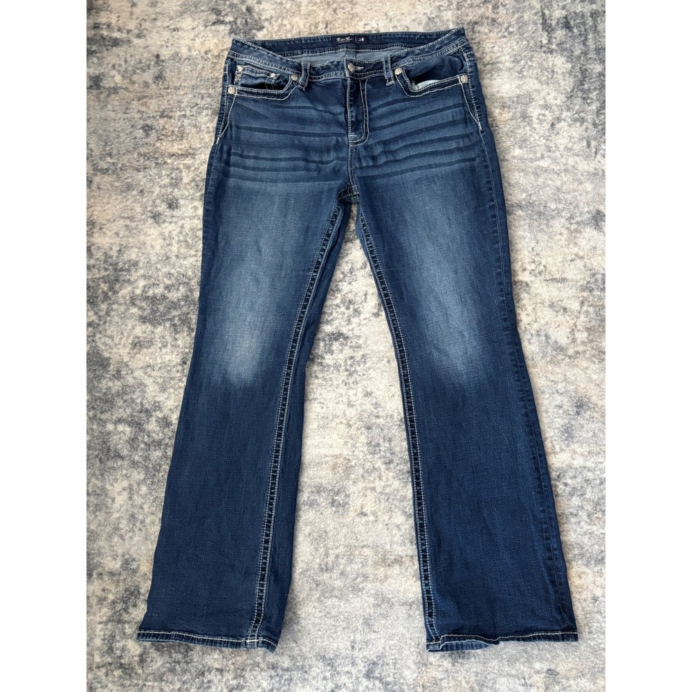 Miss Me Dark Indigo Boot Cut Jeans with Fading